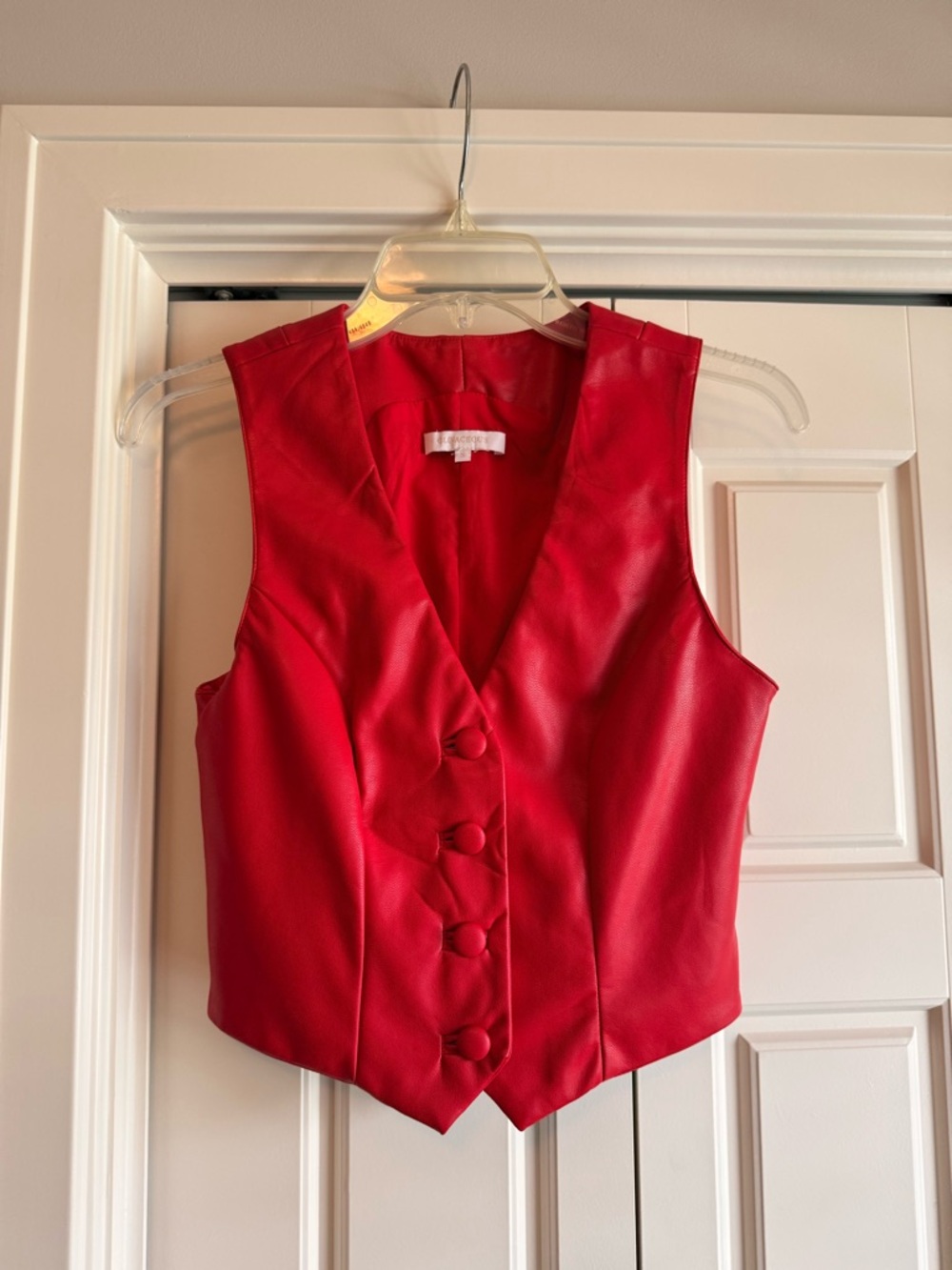 Red Button-Front Leather Vest